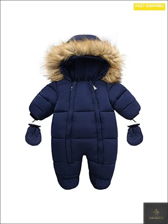 Toddler Fleece Snowsuit Jumpsuit with Zipper and Gloves