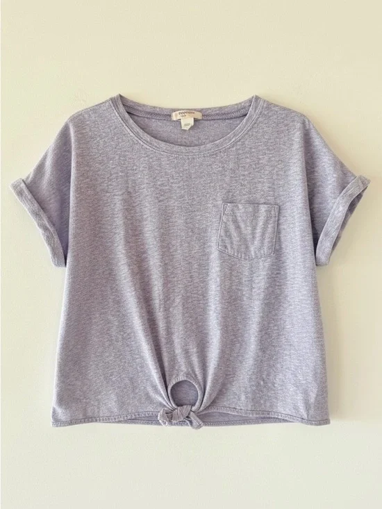 J.Crew Crewcuts Girls Tie-Front Short Sleeve Pocket Tee Heathered Lavender S 6-7