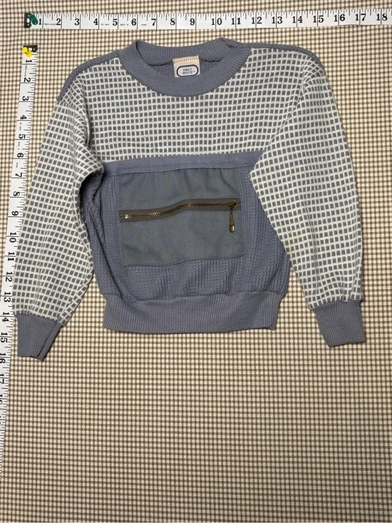 Vintage Only Boys Blue Grid Print Front Zip Pocket Sweatshirt Size 5
