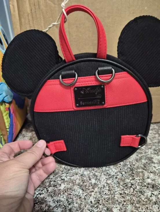 Disney Black and Red Mickey Ear Round Mini Backpack