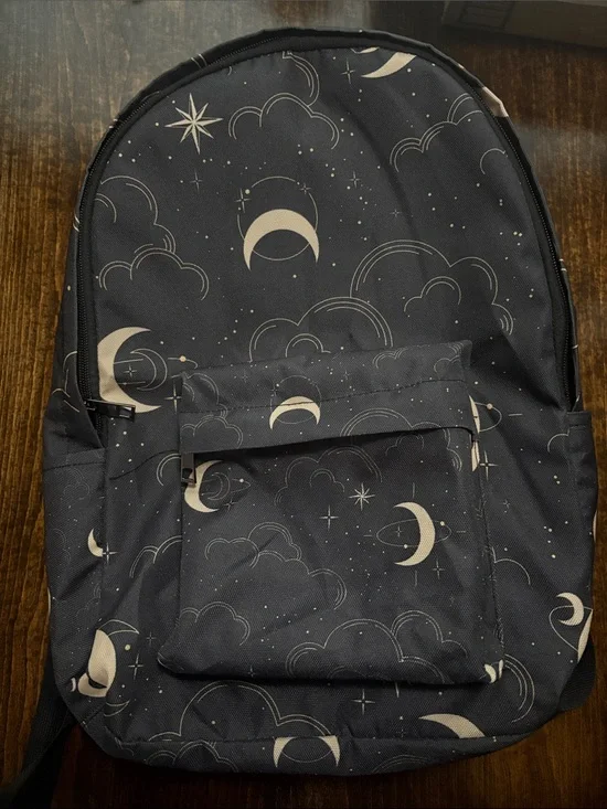 Moon, star & Cloud Print Backpack in black and Cream