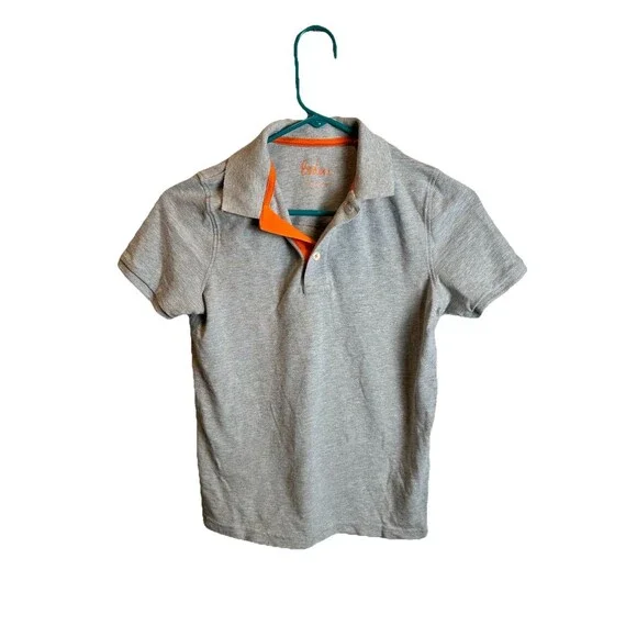 Mini Boden Boys Pique Polo Shirt Grey Marl Orange Trim Size 11-12Y Short Sleeve