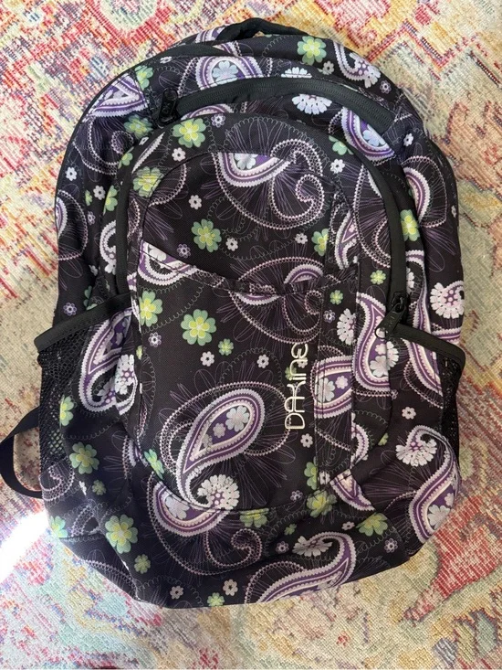 Dakine Black Backpack with Purple Paisley and Green Floral Print