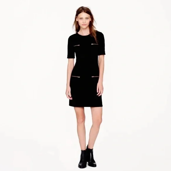 J.Crew Black Ponte Sheath Dress Gold Zipper Detail Size 2