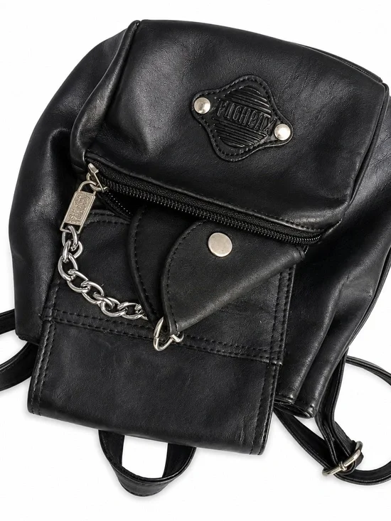 Black Faux Leather Mini Backpack