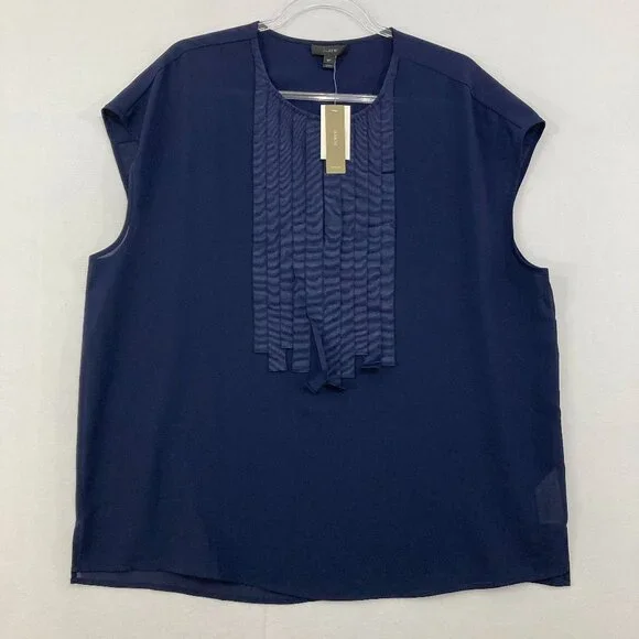 New J. Crew size 16 Tall Navy Keyhole Grosgrain Ribbon Preppy Blouse‎ Office
