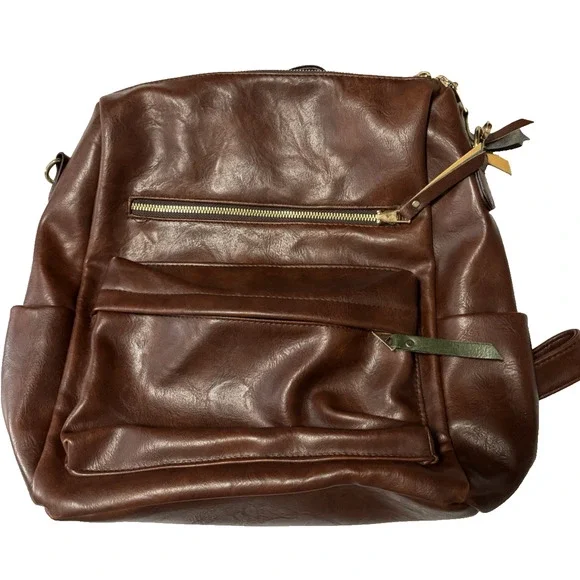 Brown Faux Leather Backpack Travel School Colorful Shoulder Strap BOHO‎ Aztec