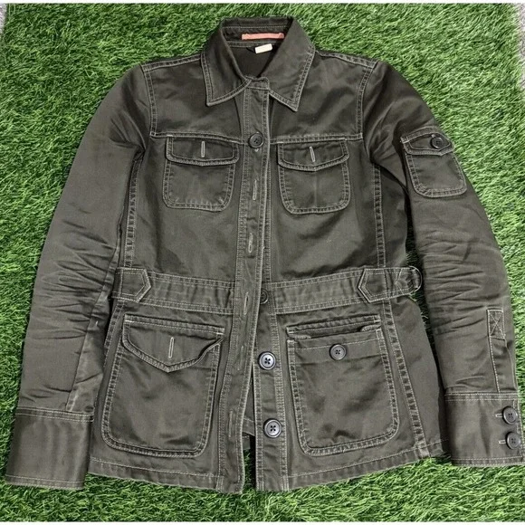 J. Crew Women's Military Jacket Size XS Green Twill 100% Cotton Belted‎ Long Slv