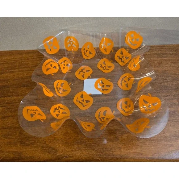 Greenbrier International Halloween Ruffle Tray Set Pumpkin Spider Web Clear 2pc