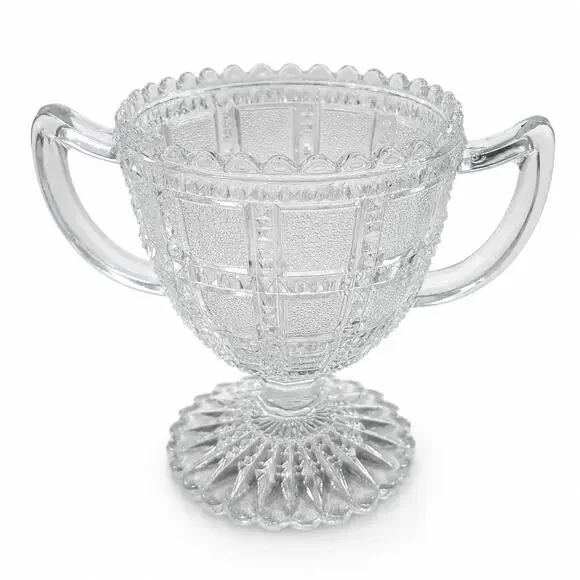 Vintage Clear Pressed Glass Double Handle Sugar Bowl Pedestal Open Serving Dishs