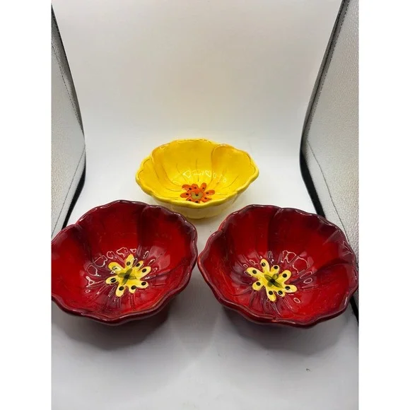 Pier 1 Poppy Small Bowl Grace Set of 3 Yellow Red Replacements 5.5