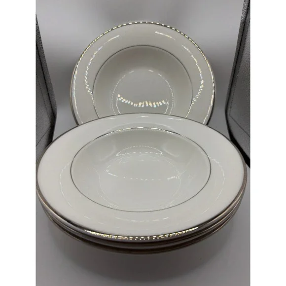 4 Mikasa Cameo Platinum rimmed soup bowls 8.75