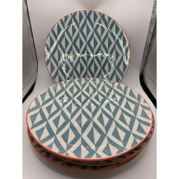 4 Better Homes & Gardens Piers Teal Porcelain Salad Plates 8.5in Discontinued