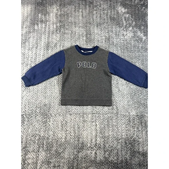 Ralph Lauren Sweatshirt Baby Boys 4T Gray Blue Spellout Fleece Lined Knit Cotton
