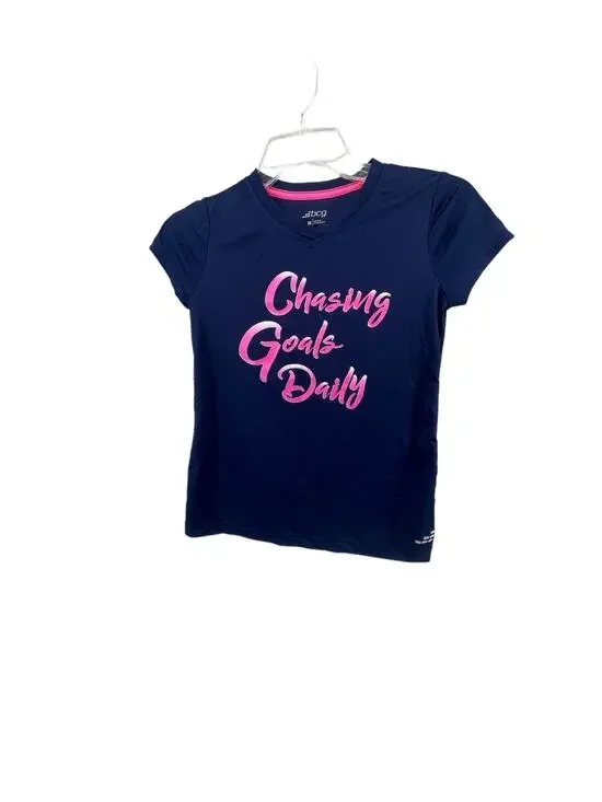 BCG Girls Blue Pink Graphic Chasing Goals Daily T-Shirt Youth Size Medium