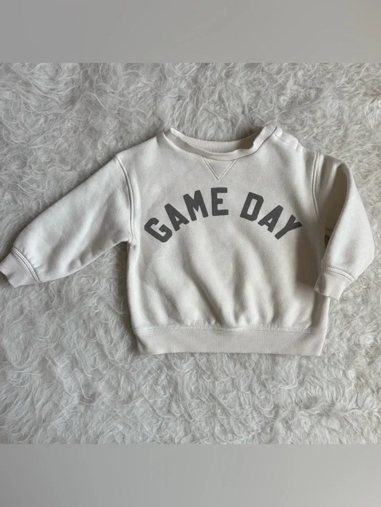 Little Co. Toddler Festive, Minimalist 'Game Day' Cozy Cream Sweatshirt