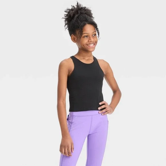 Girls Cropped Tank Top - All in Motion Black Size Medium 8