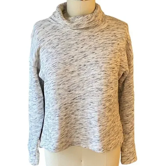 J. CREW Vintage Fleece Grey Speckled Cowl Neck Tunic Pullover Top ~ Womens SMALL