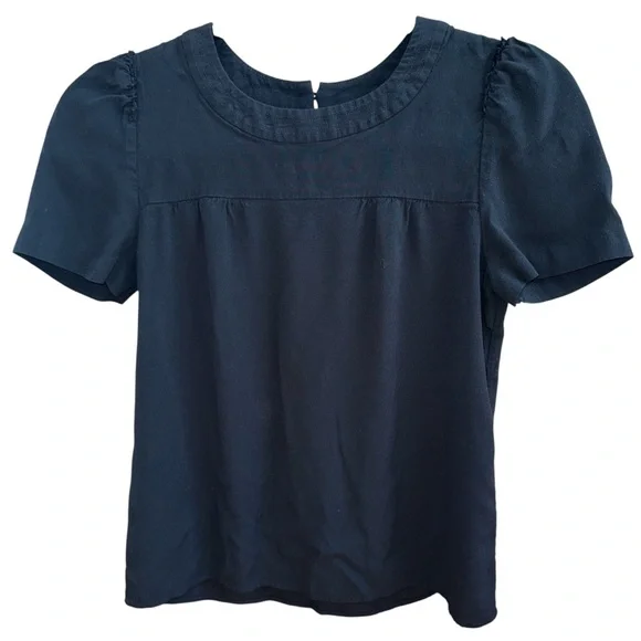 J Crew Women’s Black Puff Sleeve Short Sleeve‎ Blouse Size 2