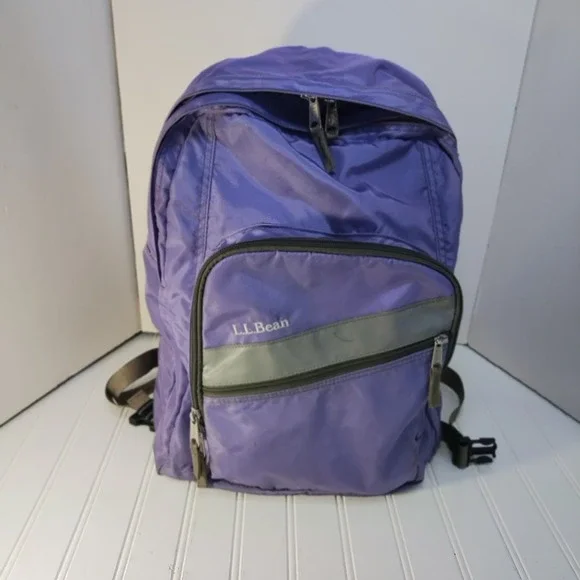 LL Bean Purple Deluxe Book Pack Backpack Reflective School Bag Laptop Commuter