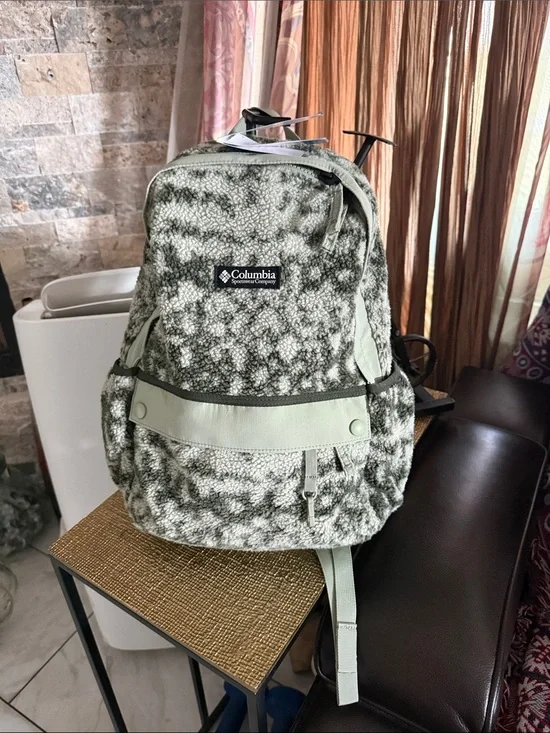 Columbia Women's Textured Sherpa Backpack in Sage Green and Ivory