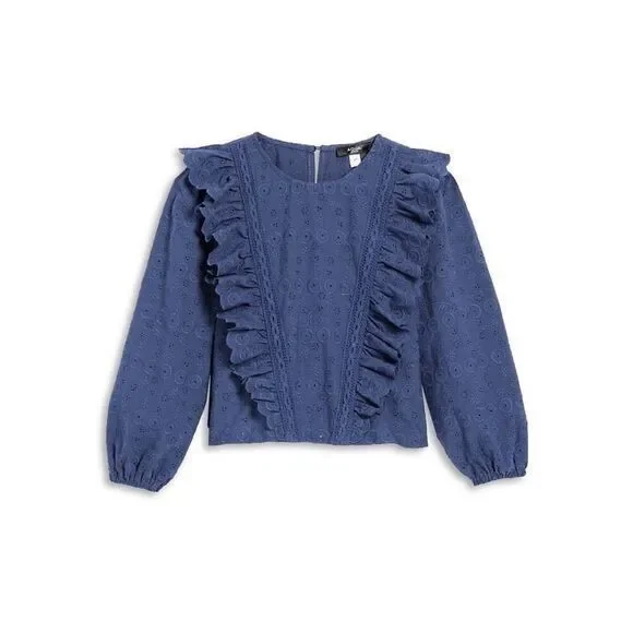 Aqua Girl Denim Blue Ruffle‎ Eyelet Top Size XL 14/16