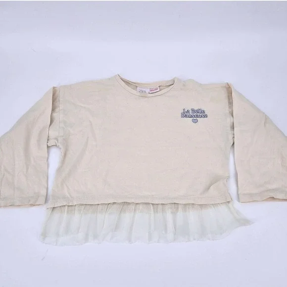 Zara La‎ Belle Danseuse Cream Tulle Hem Long Sleeve Shirt Girls 5-6