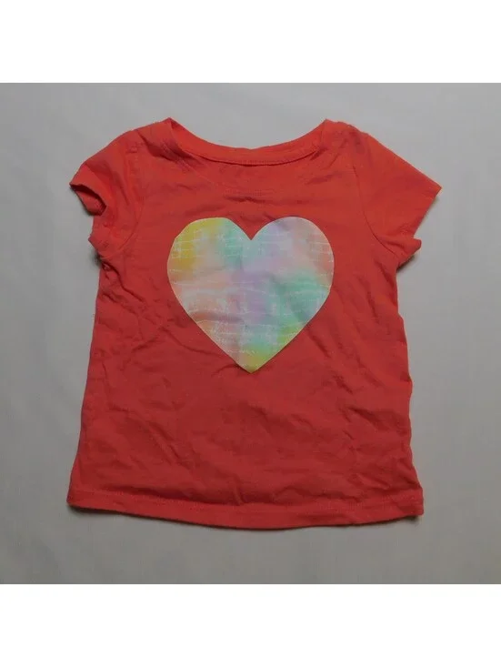 Cat & Jack Baby Girls T Shirt Size 18M Coral Pink Tie Dye Heart Graphic Tee Shor