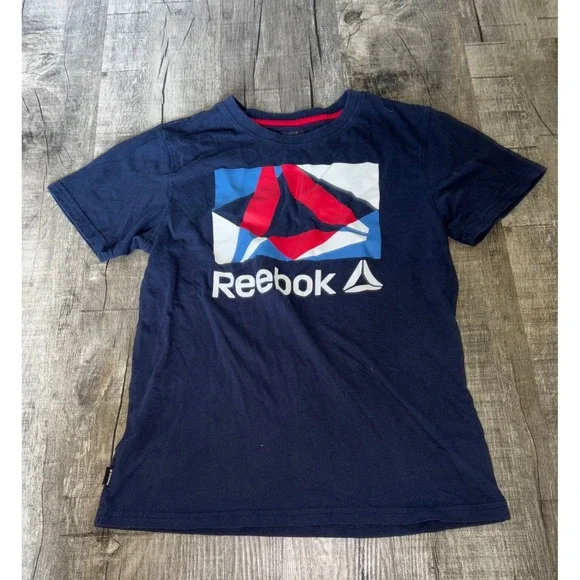 Reebok Boys Navy Blue Delta Logo‎ Graphic T-Shirt Size XL 14/16 Short Sleeve Tee