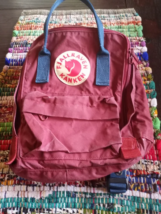 Fjallraven Kanken Mini Backpack - Burgundy with Dark Blue Accents