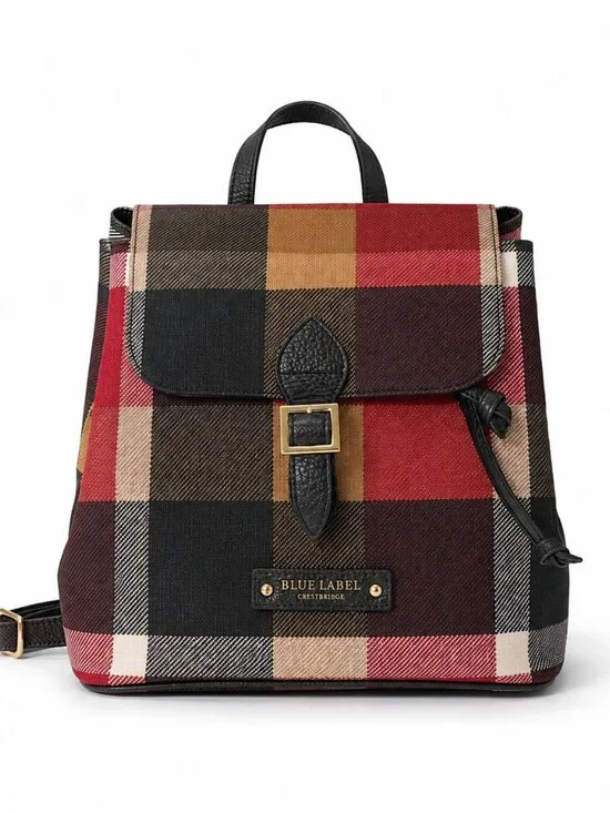 Blue Label Crestbridge Small Plaid Backpack – Red, Black, Tan and Cream