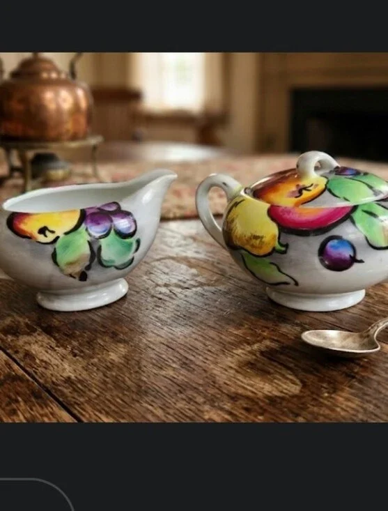 Vtg Dawn & Dusk Sugar & Creamer Handpainted Porcelain Japan Rosetti