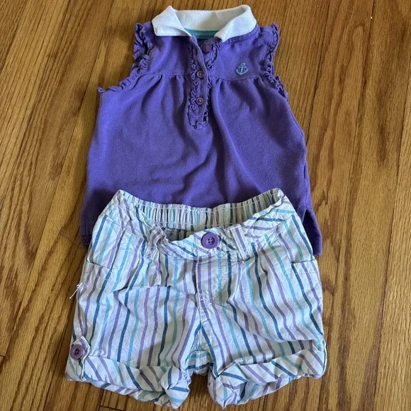 VTG Healthtex Shirt‎ And Shorts  Set Girls 18M Purple Ruffles Embroidery