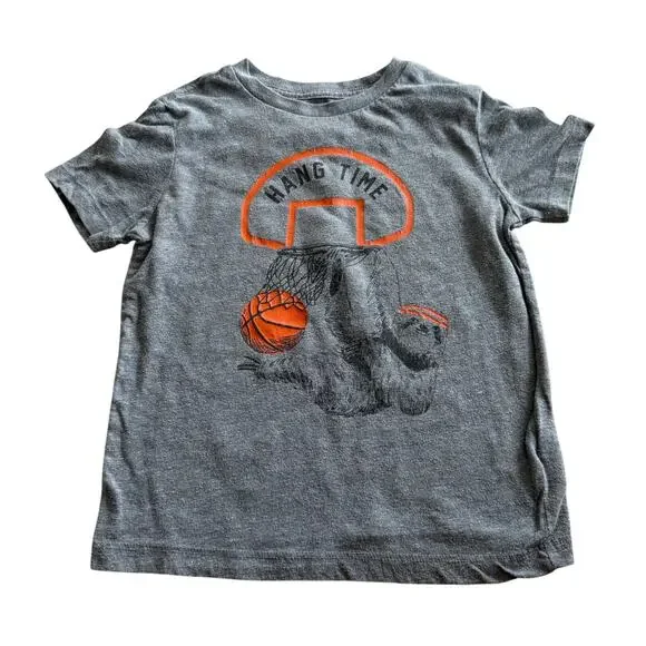 Old Navy Boys Shirt Size Small 6 7 Basketball Sloth Gray Short Sleeves Hang Time