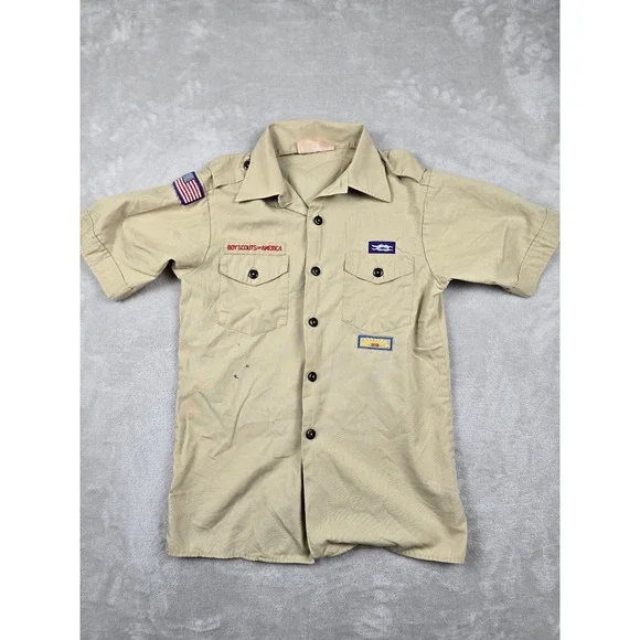Boy Scouts of America Shirt Kids‎ Youth Large Tan Short Sleeve Patches Gorpcore