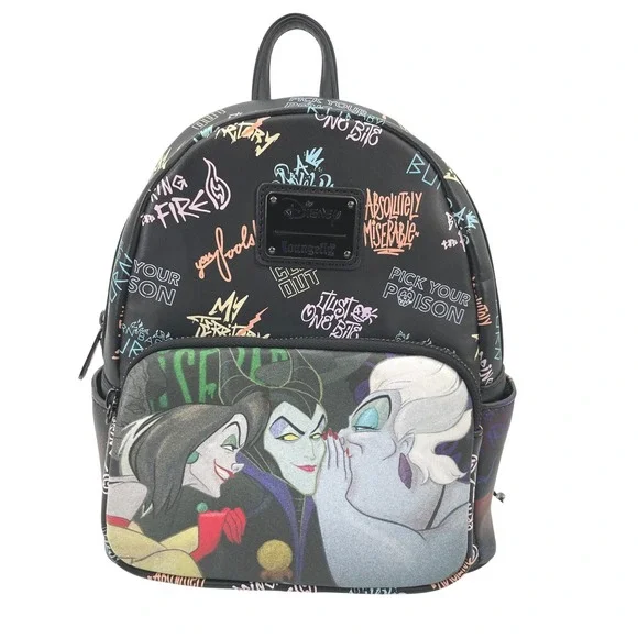 Loungefly Disney Villains Backpack Womens OS Black Faux Leather Graffiti Goth
