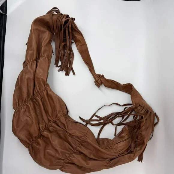 Vintage La Royalle Paris Brown Very soft genuine Leather Fringe Hobo Shoulder