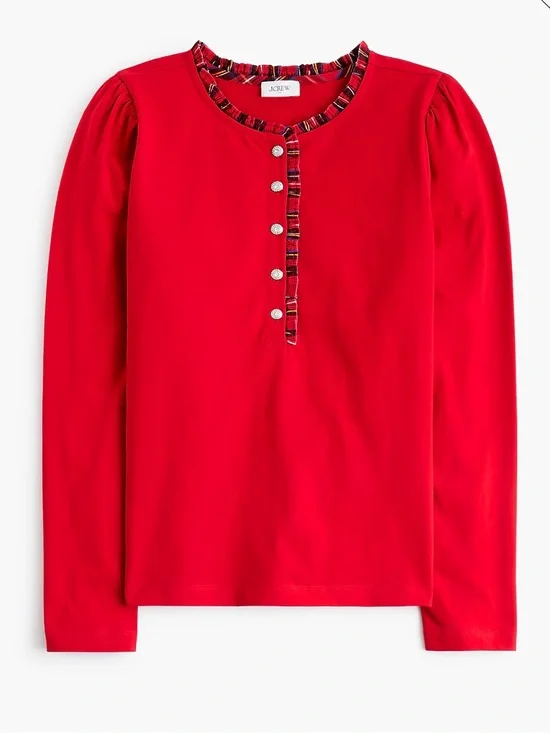 J crew red Long-sleeve tartan and jewels henley