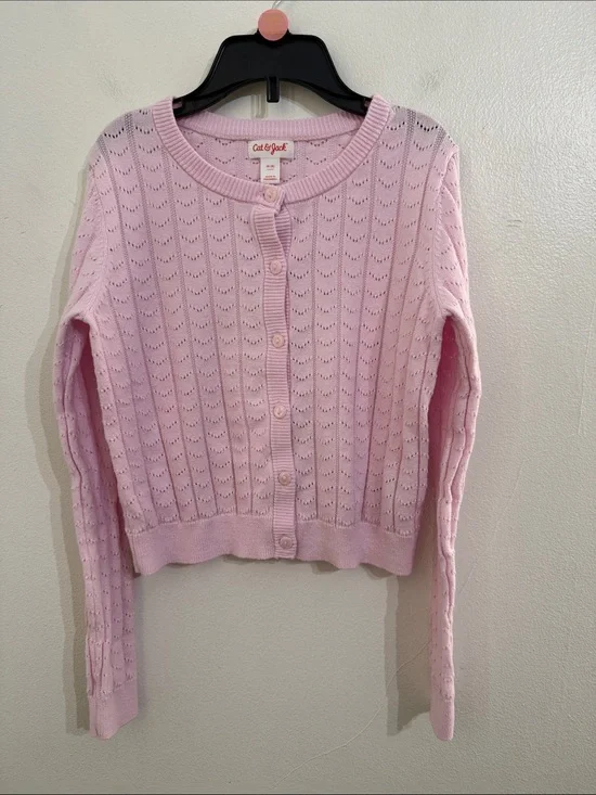Cat & Jack Light Pink Pointelle Button Cardigan Girls Medium 8 Youth