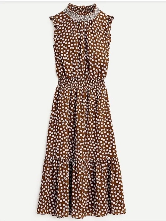 J.Crew Smock Waist Polka Dot Dress In Pecan Ivory
