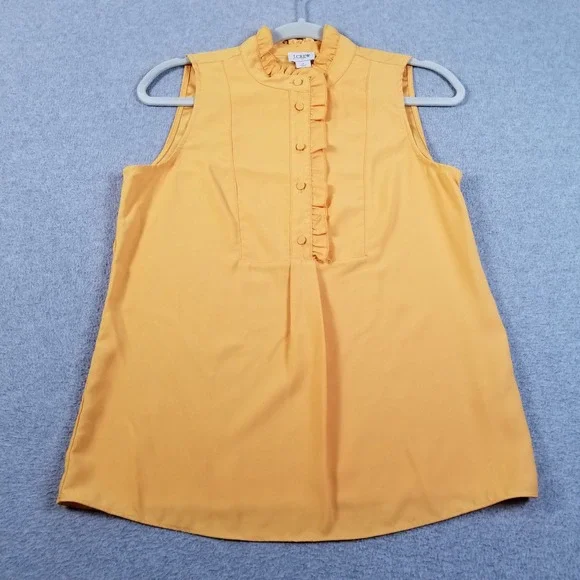 J.Crew Blouse Womens 0 Yellow Orange Ruffle Trim Sleeveless Shell Top AM602 Work