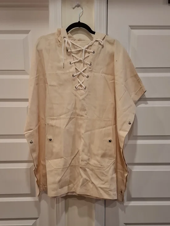 New J. Crew Collection Snap Button Tie Neck Hooded Poncho Size S/M (flaw)
