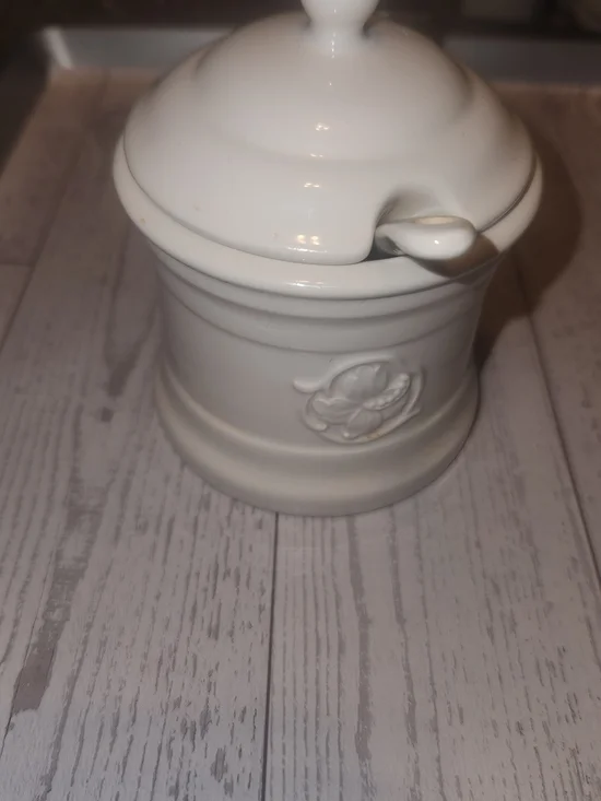 White Ceramic Sugar Jar with Lid - Classic Home Dining