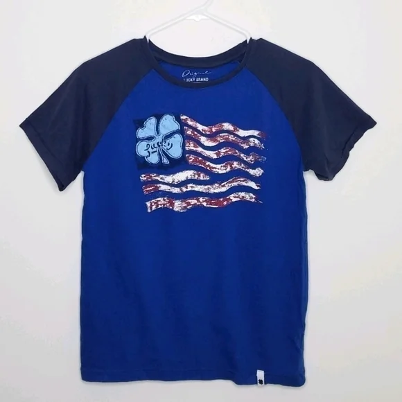 Original Lucky Brand USA Flag Shamrock St Patrick's Day Shirt M
