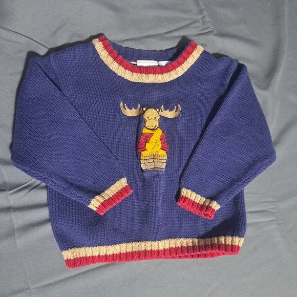 VTG Second Step 24m Moose Wearing Scarf Knit Sweater 100% Cotton‎