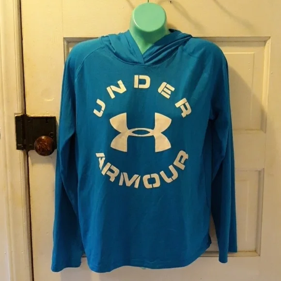 Under Armour YXL blue white heatgear hoodie