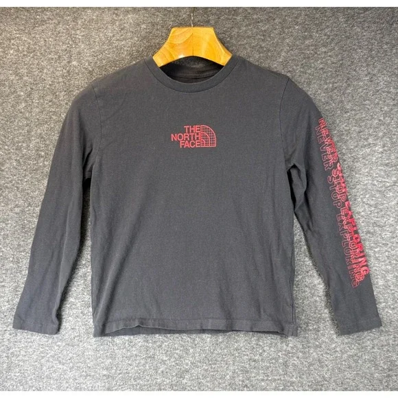 The North Face Long Sleeve T-Shirt Boys Large Black Faded Graphic Logo Tee Warm