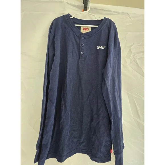 Kids Levi's Navy Blue Long Sleeve Henley Shirt Size XL TG‎ EG