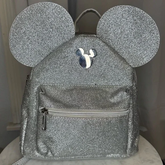 Disney Mickey Mouse Ears Silver Glitter Mini Backpack Shimmer‎ Park Bag