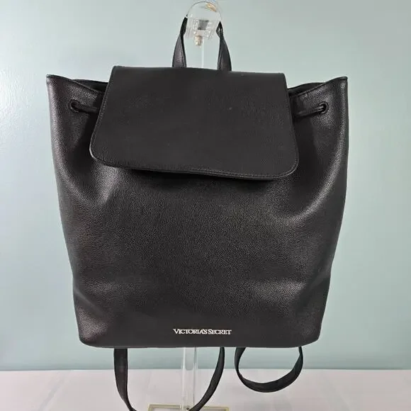 Victoria's Secret Black Faux Leather Backpack w/Handle & Straps